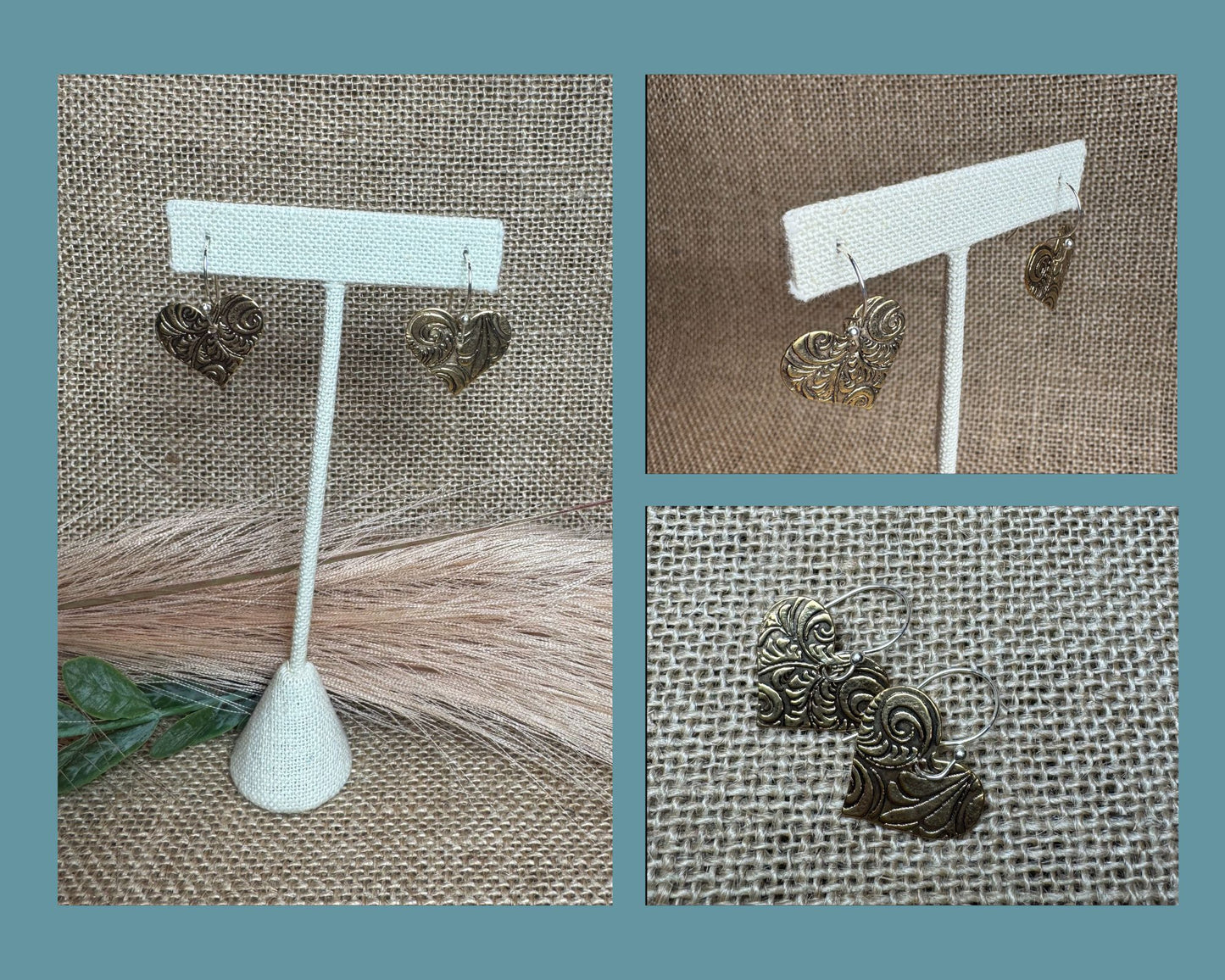 EARRINGS: SILVER AND BRASS HEARTS