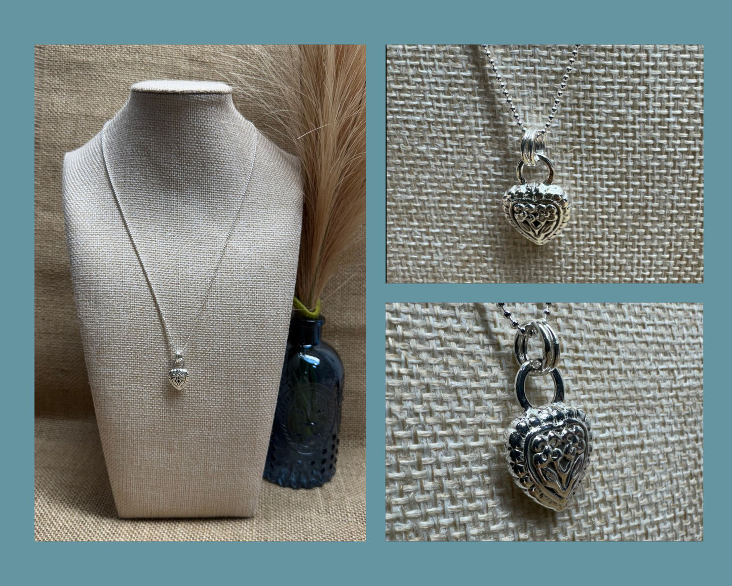 NECKLACE: SAND CASTED HEART PENDANT