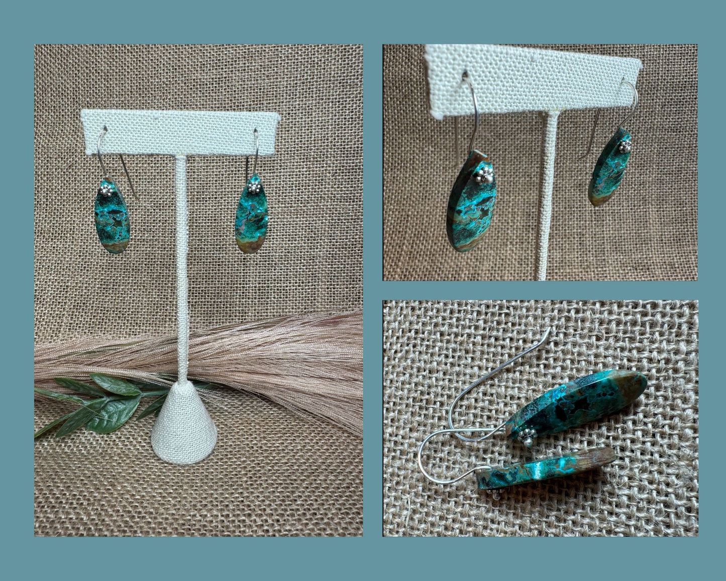 EARRINGS: PARROT WING CHRYSOCOLLA