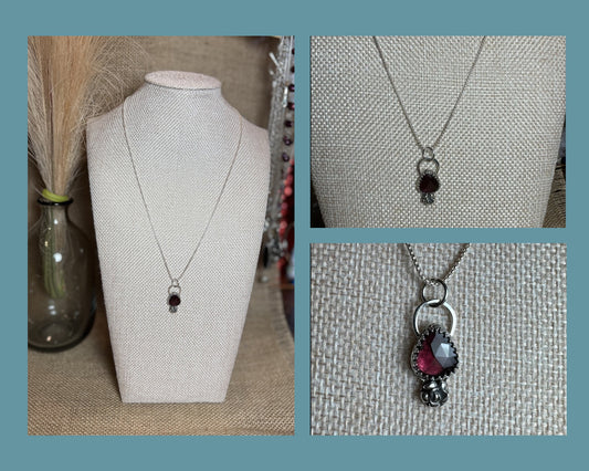 NECKLACE: ALMANDINE GARNET AND FLOWER PENDANT