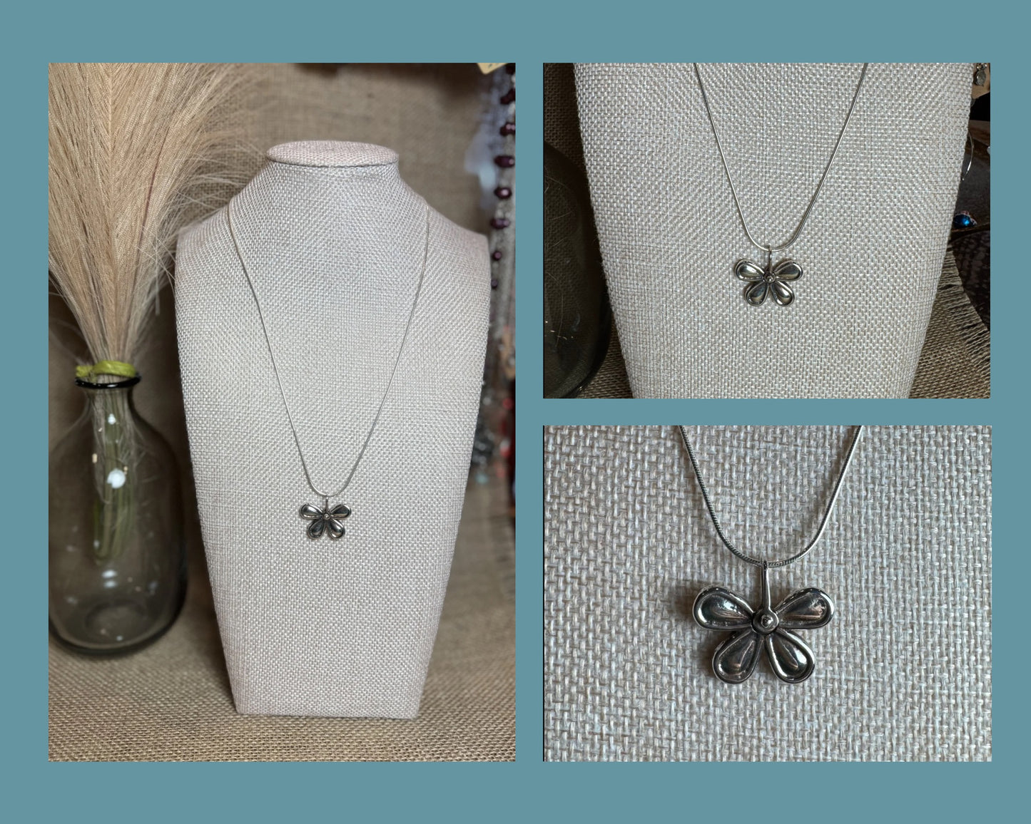 NECKLACE:  SAND CASTED DAISY PENDANT